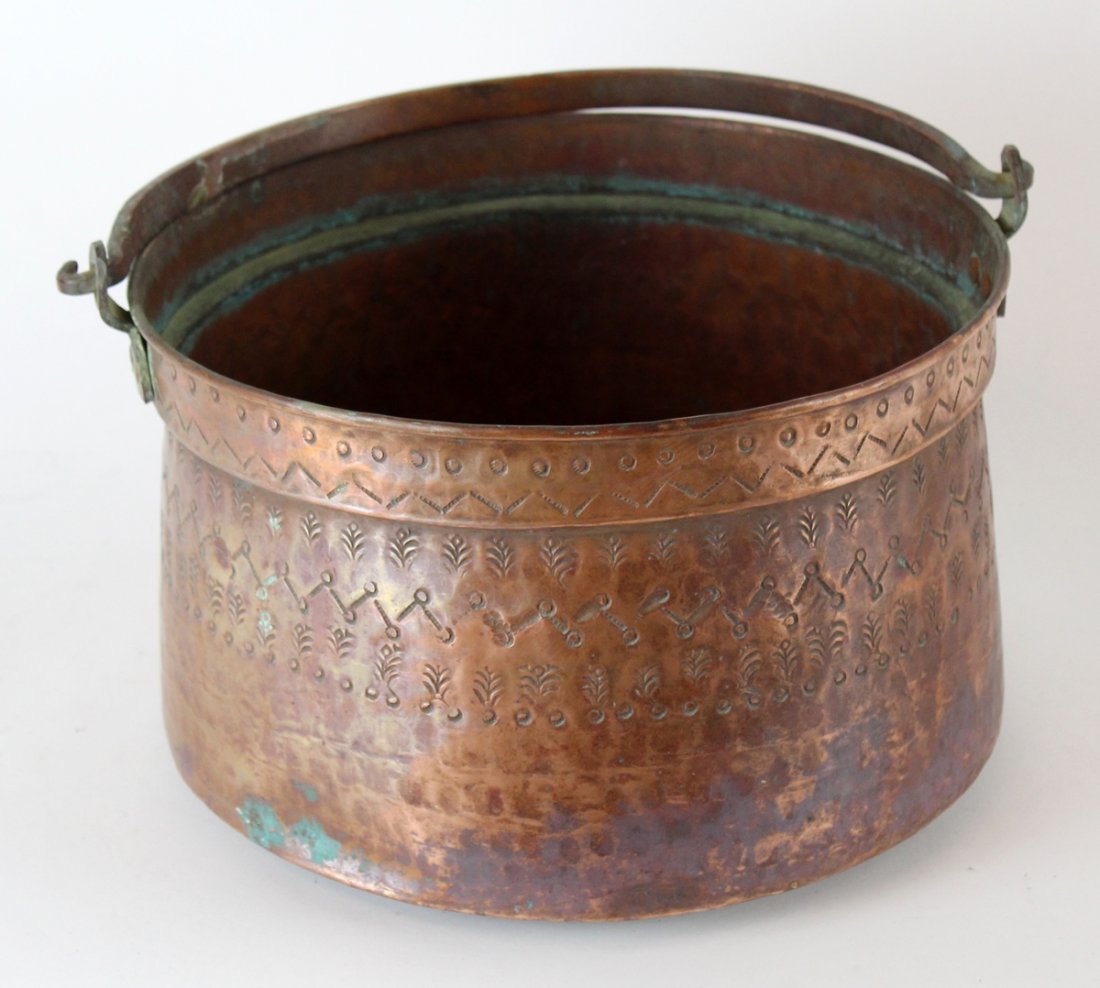Large hand hammered copper pot with iron handle (1 of 2)