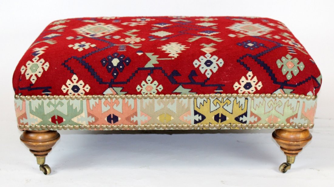 Kilim upholstered ottoman on 4 turned legs (1 of 4)
