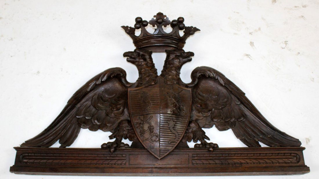 19th c carved walnut coat of arms with eagle (1 of 5)