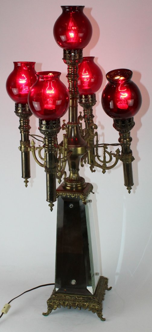 Victorian table converted oil lamp with mirrored base (1 of 4)