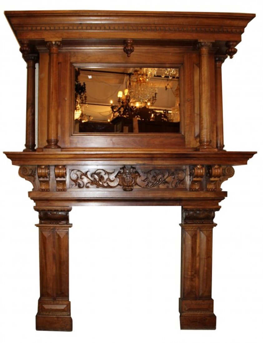 French 19th century walnut fireplace mantel (1 of 4)