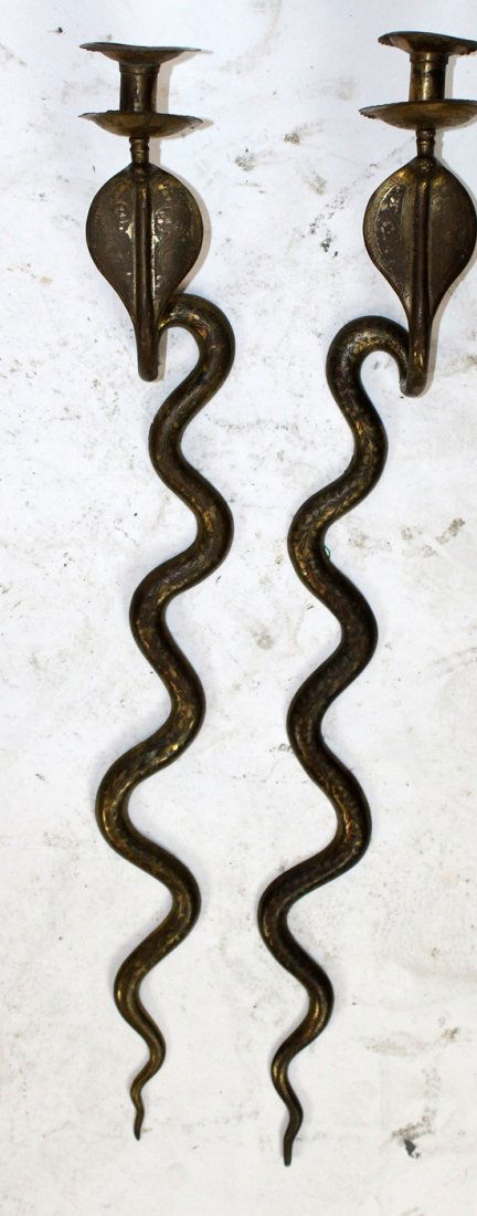 Pair of brass Cobra form candle wall sconces (1 of 3)