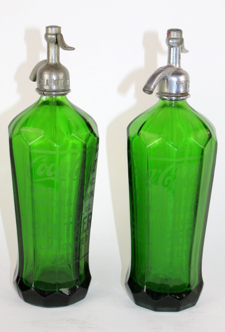 Lot of 2 vintage green glass seltzer bottles (1 of 3)