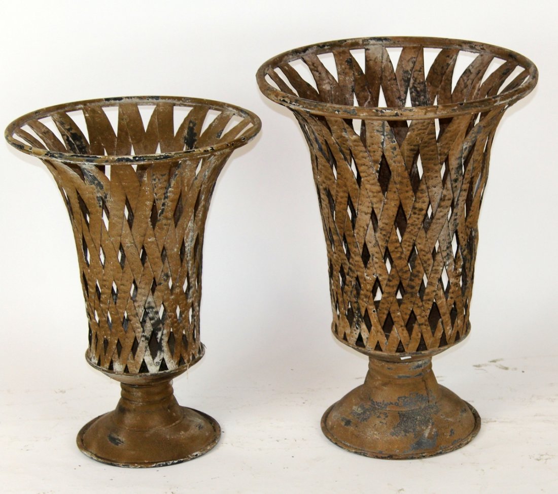 Lot of 2 companion woven metal planters (1 of 3)