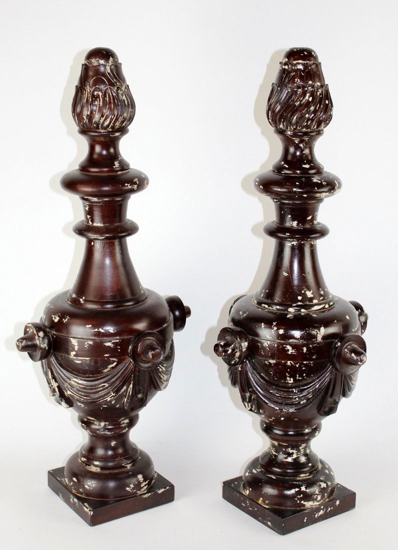 Pair of carved wood painted finials (1 of 3)
