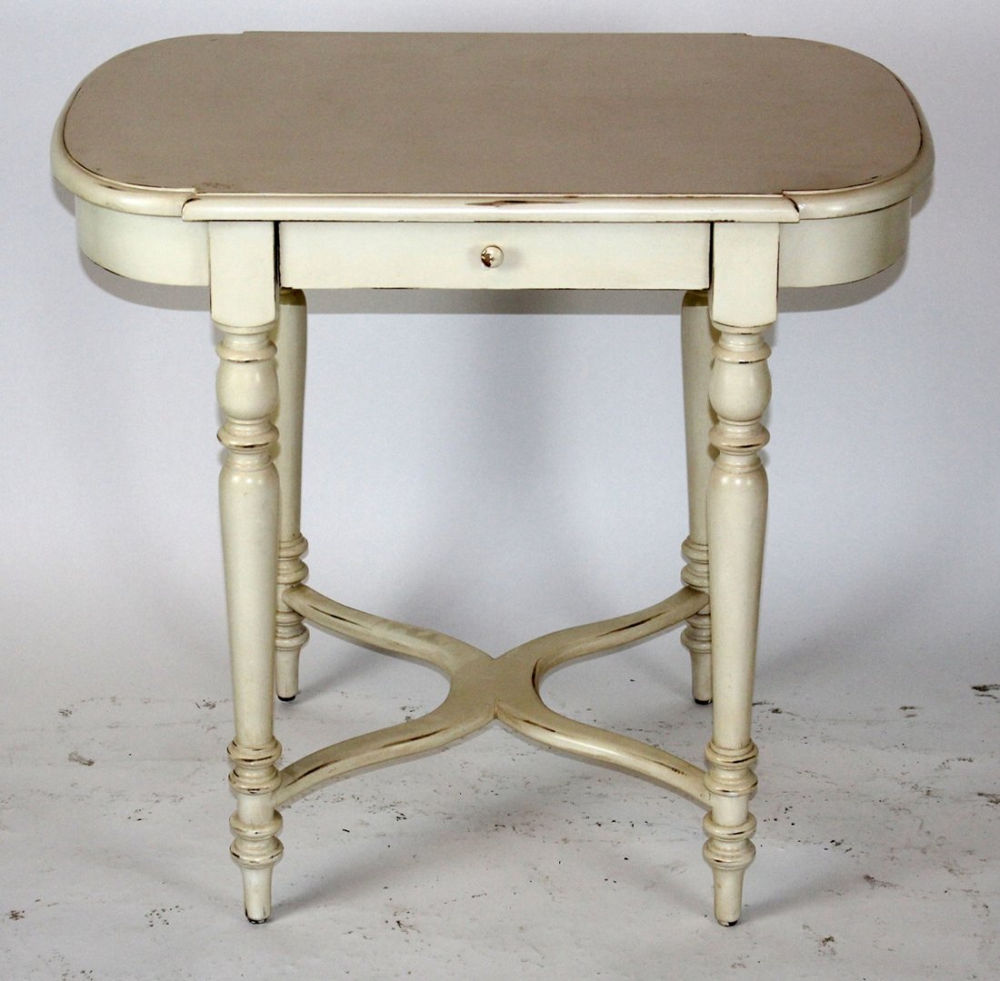 Painted turned leg side table with drawer: Painted turned leg side table with drawer. 29 1/2"h x 32"l x 21 1/2"d
