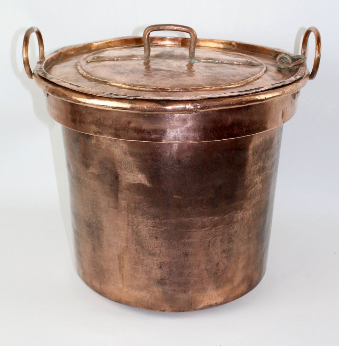 French 19th c hand hammered copper stock pot (1 of 5)
