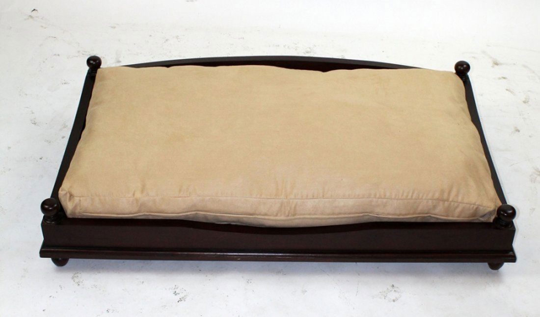 Mahogany dog bed with upholstered cushion (1 of 2)
