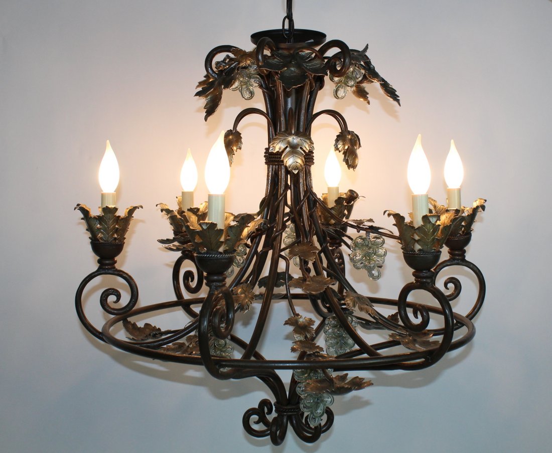 6-light iron ring light with glass grape clusters (1 of 3)