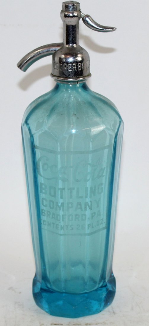 Vintage blue glass Coca Cola seltzer bottle (1 of 3)