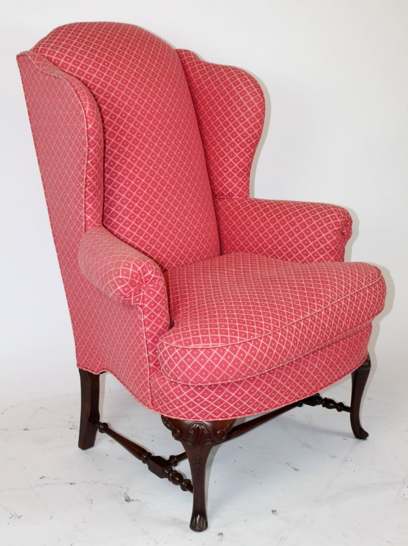 Queen Anne upholstered wing back chair (1 of 4)