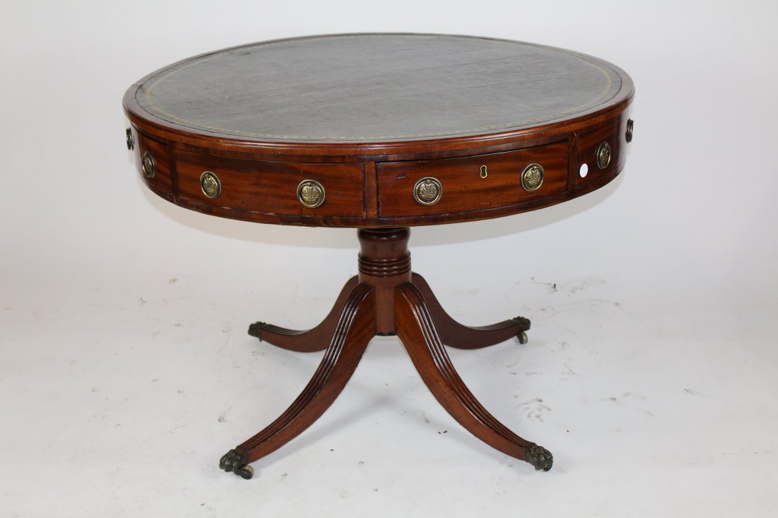 English mahogany & leather top drum table (1 of 7)