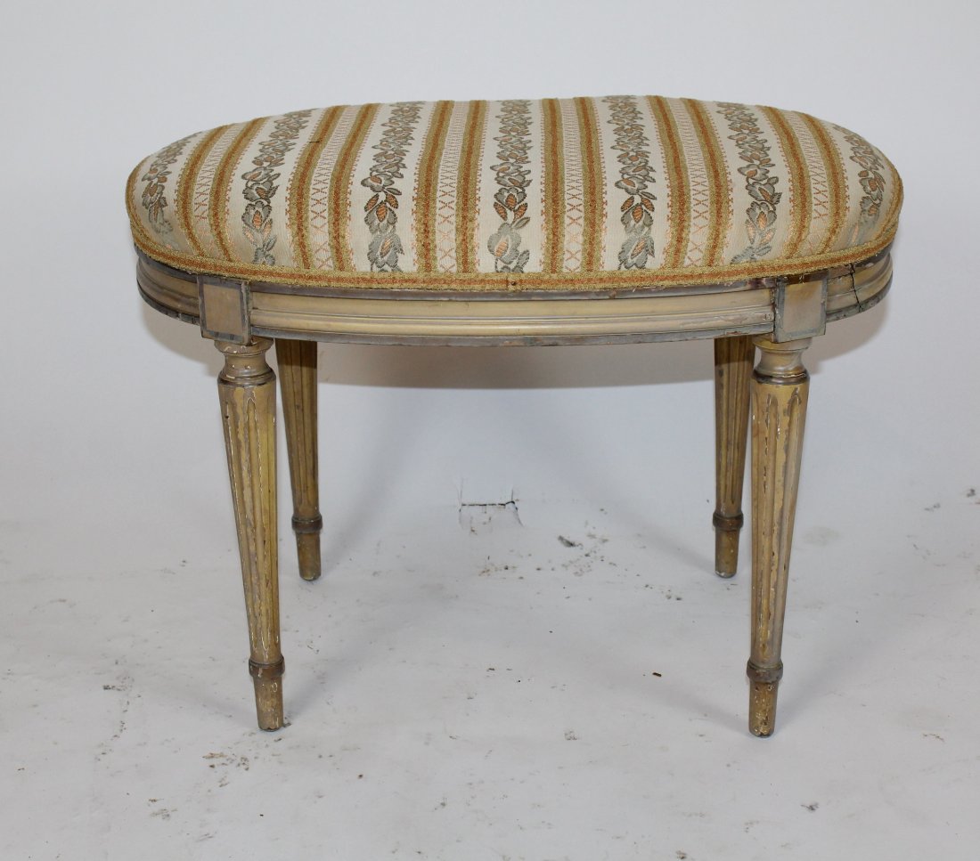 Louis XVI style tapered fluted leg footstool: Louis XVI style tapered fluted leg footstool. 16.5"h x 23.5"l x 15.5"w