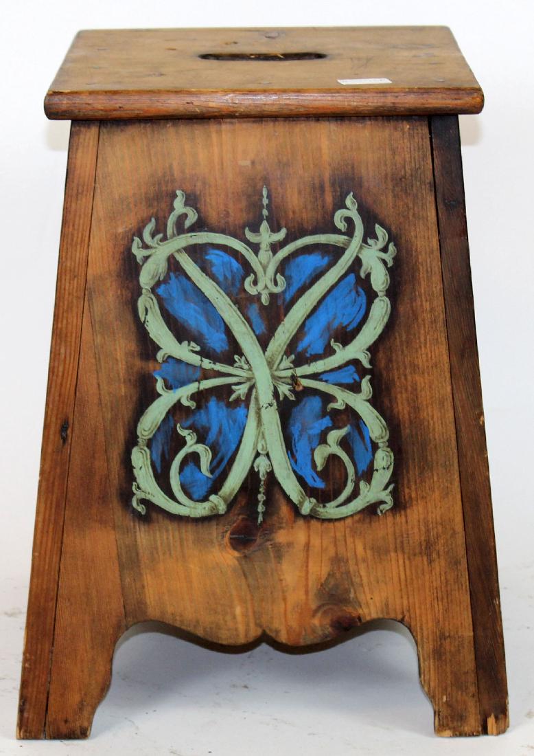 French painted pine stool with family crest (1 of 4)
