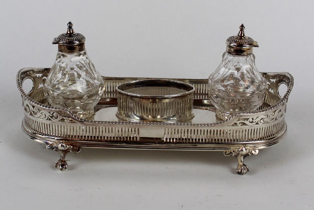 Silverplate desk caddy with double inkwells (1 of 5)