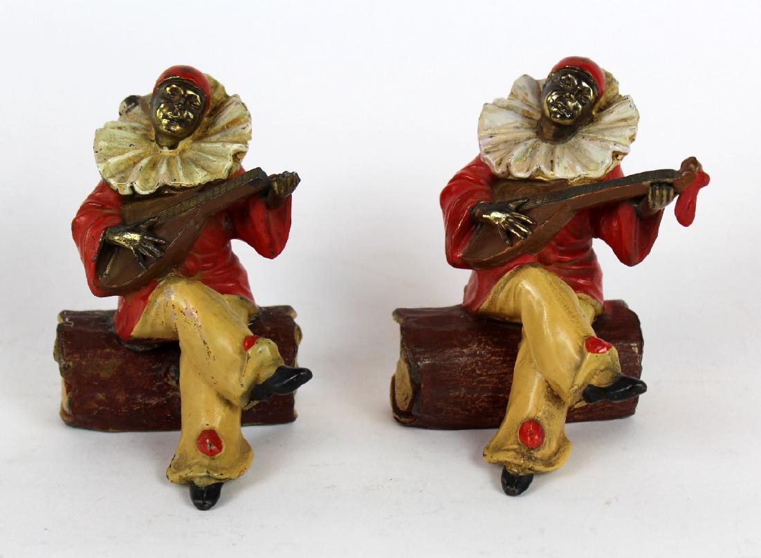 Pair cold painted bronze Harlequin bookends (1 of 4)