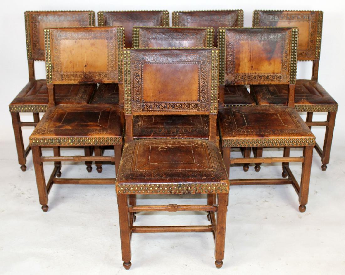 Set of 8 tooled leather dining chairs (1 of 4)