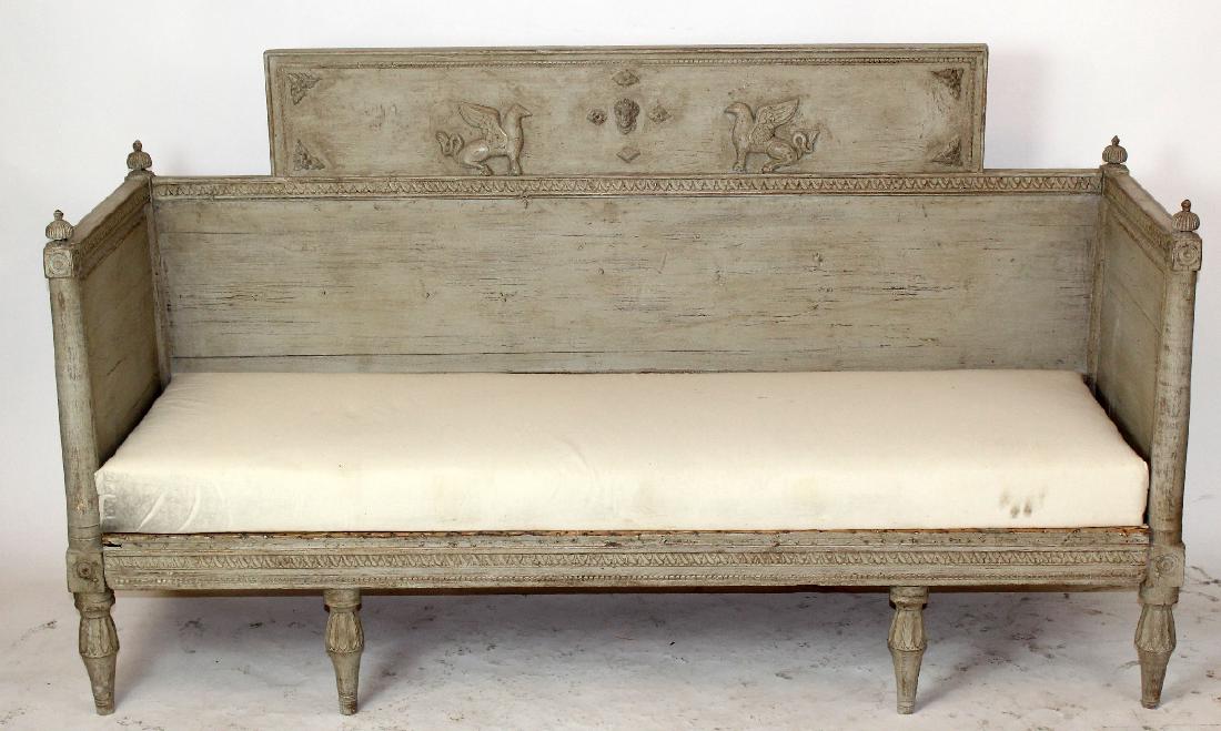 Rare Swedish Gustavian bench with carved grffins (1 of 5)