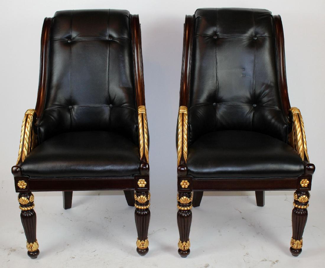 Pair of carved mahogany & leather library chairs (1 of 5)