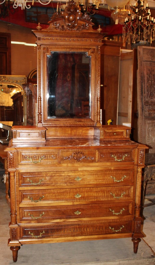 French Louis XVI commode in walnut with mirror (1 of 5)