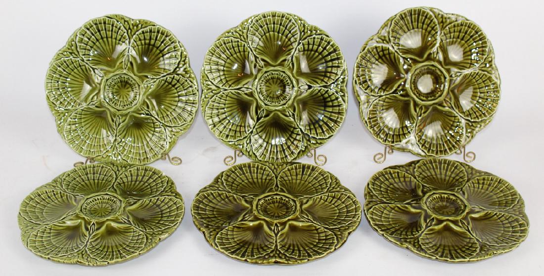 Set of 6 French Sarreguemines oyster plates: Set of 6 French Sarreguemines Majolica oyster plates. 9.25"dia