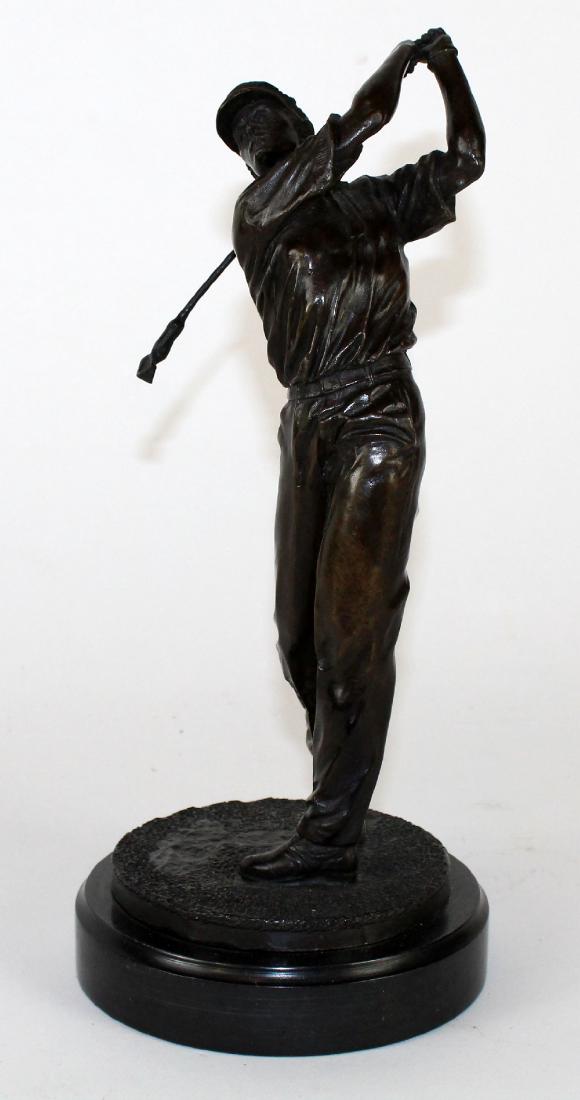 Bronze golfer statue on marble base (1 of 4)