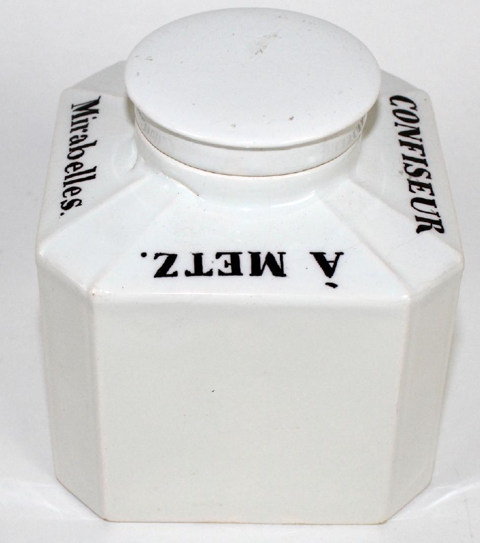 Antique French St Clement porcelain jar: Antique French St Clement porcelain lidded jar. 4.5"h x 4.25"w