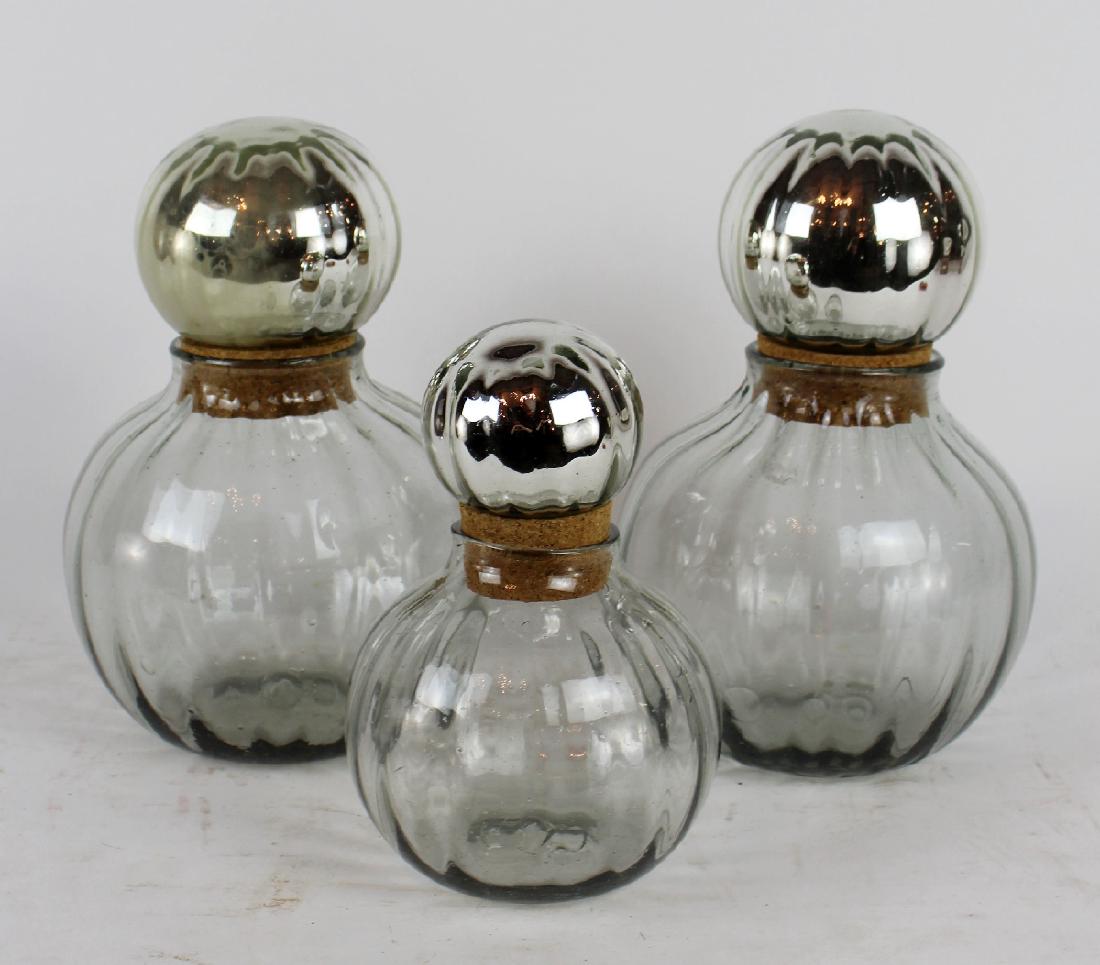 Lot of 3 lidded glass jars with mercury glass tops (1 of 2)