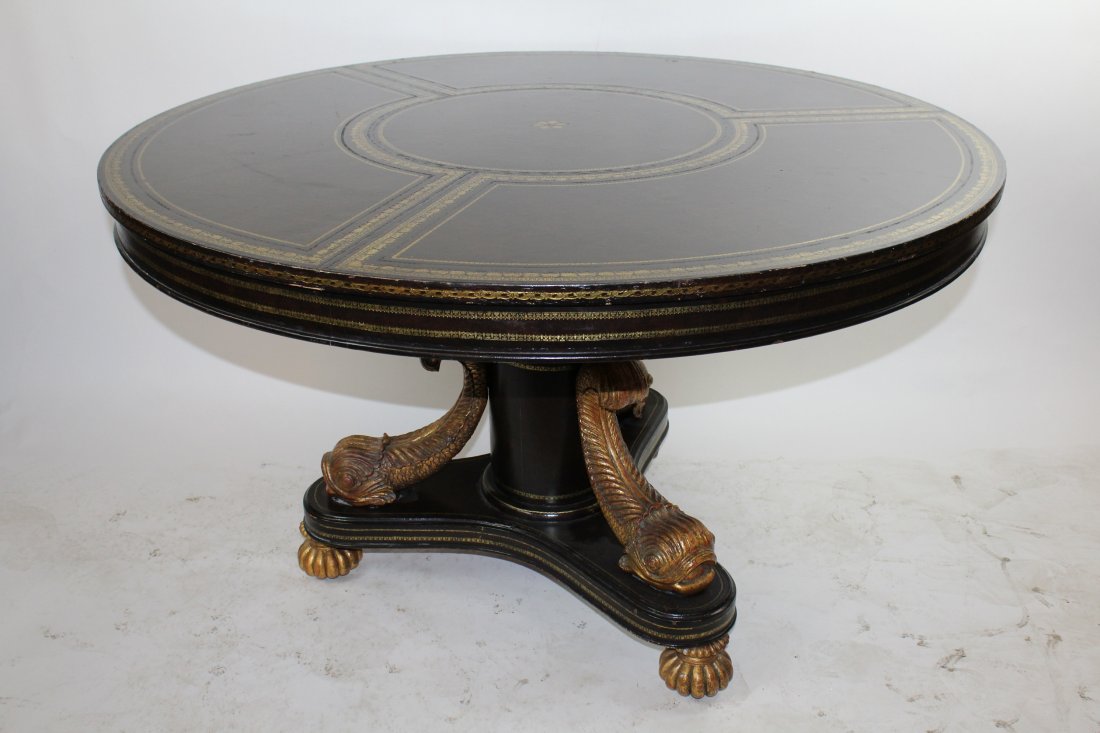 Maitland Smith leather top foyer table on dolphin base (1 of 4)