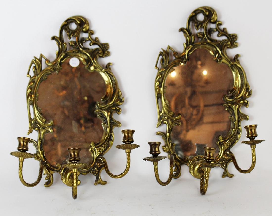 Pair of brass shield form mirror candelabra (1 of 7)