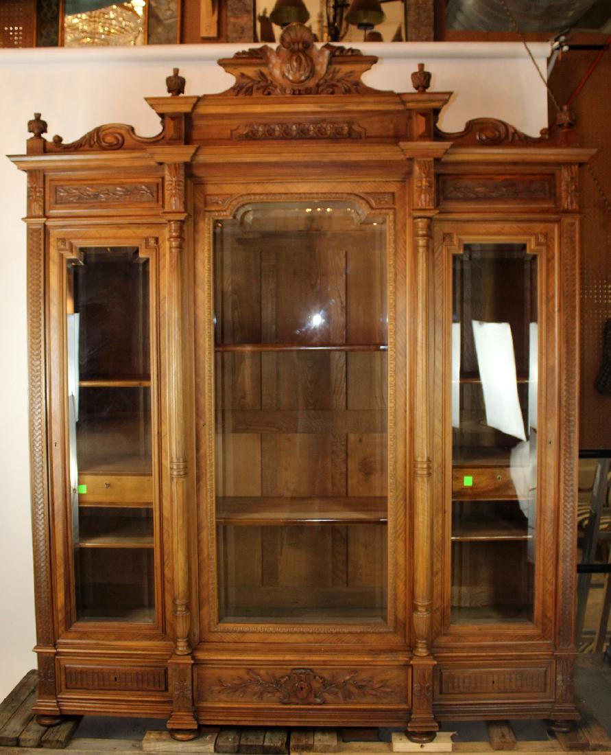 French 3 door bookcase in walnut (1 of 7)