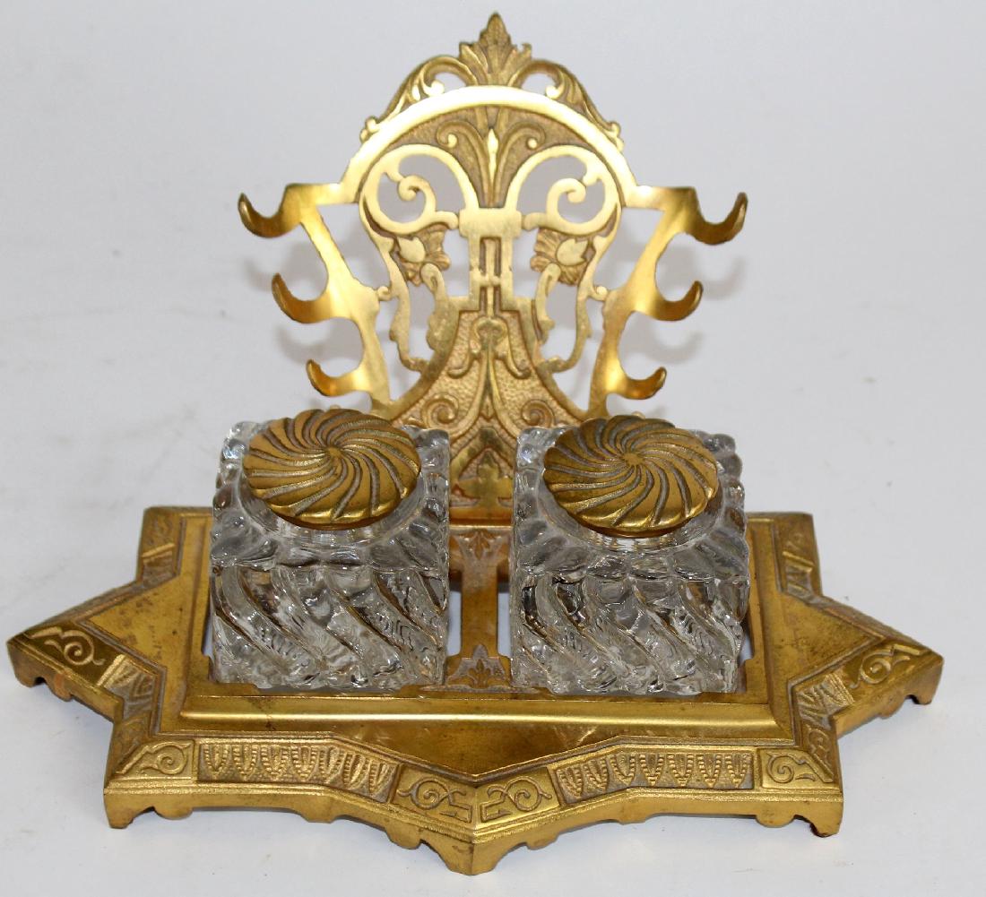 American brass & glass double inkwell (1 of 6)