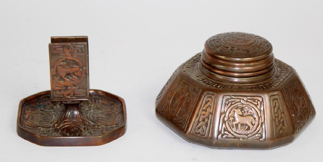 Tiffany Studios copper zodiac inkwell and match holder (1 of 5)