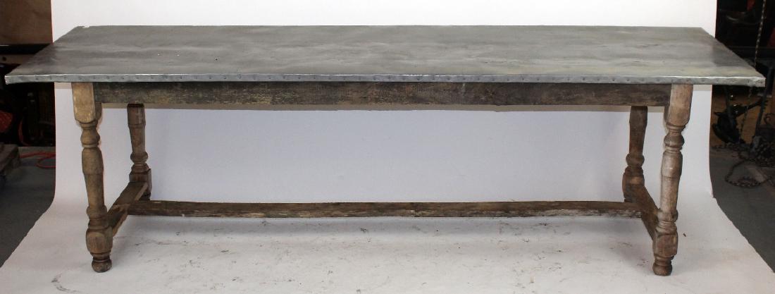 French florist table, weathered oak with zinc top (1 of 5)