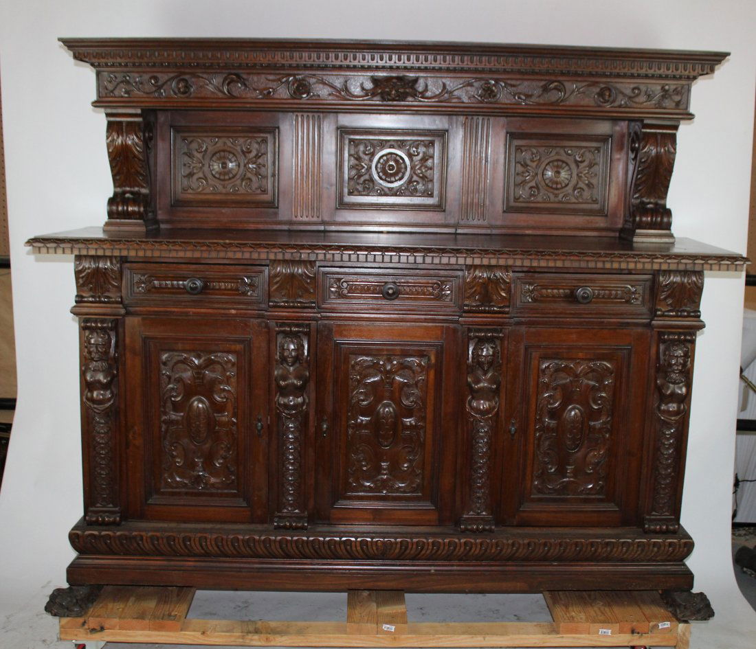 Italian Renaissance sideboard with Atlas mounts (1 of 5)