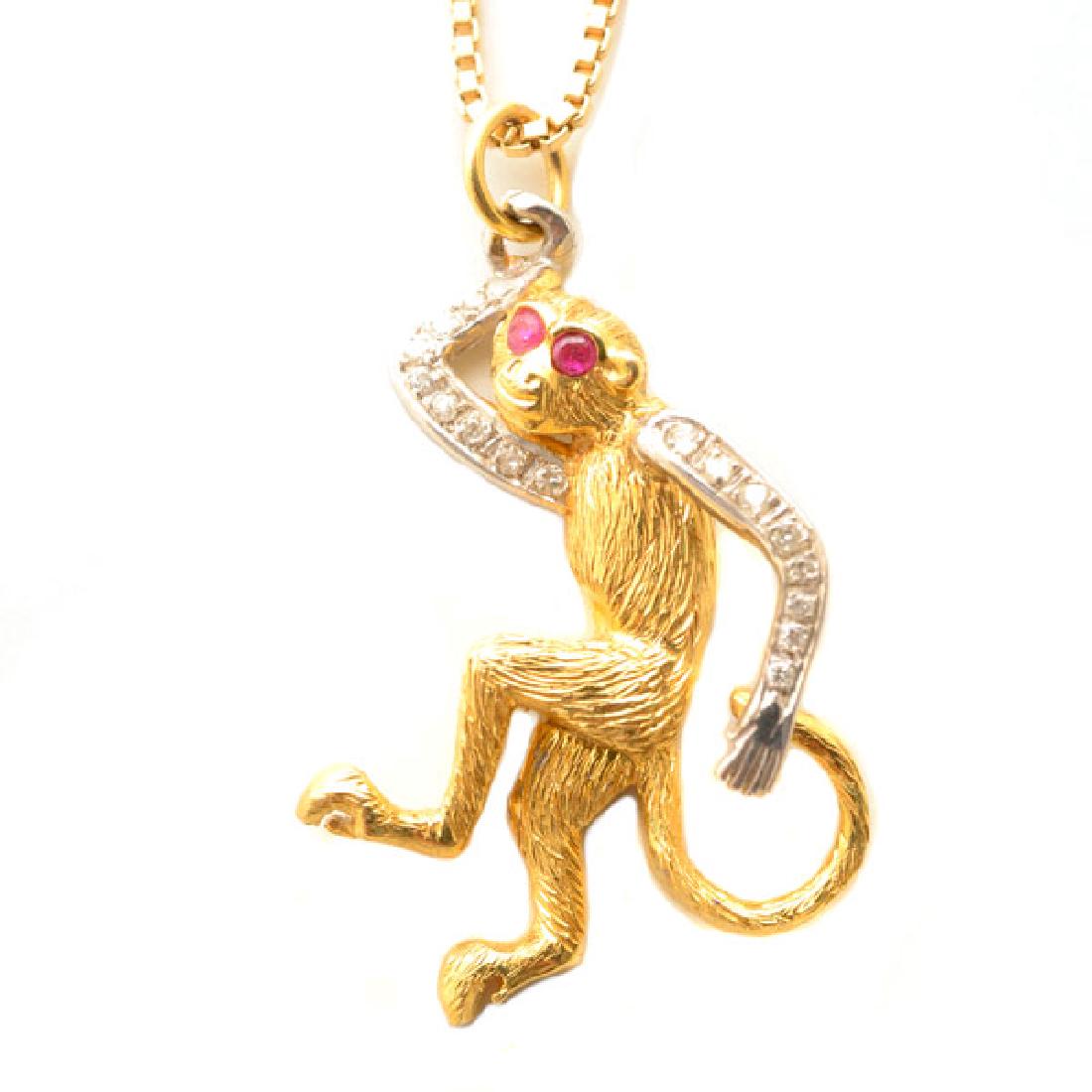 Diamond, Ruby, Gold Monkey Pendant Necklace. (1 of 5)