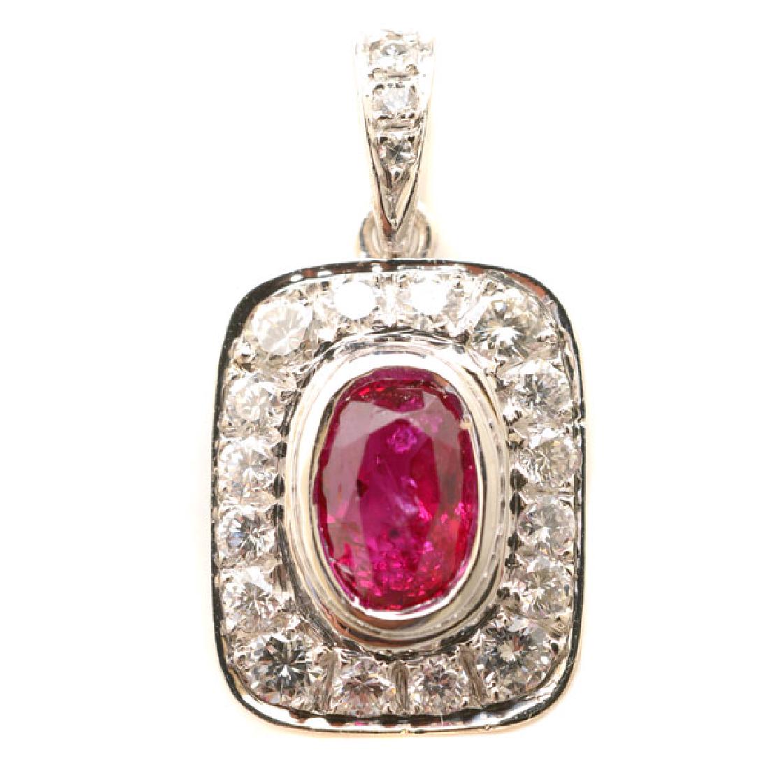 Ruby, Diamond, 18k White Gold Pendant. 1.4 dwts (1 of 3)