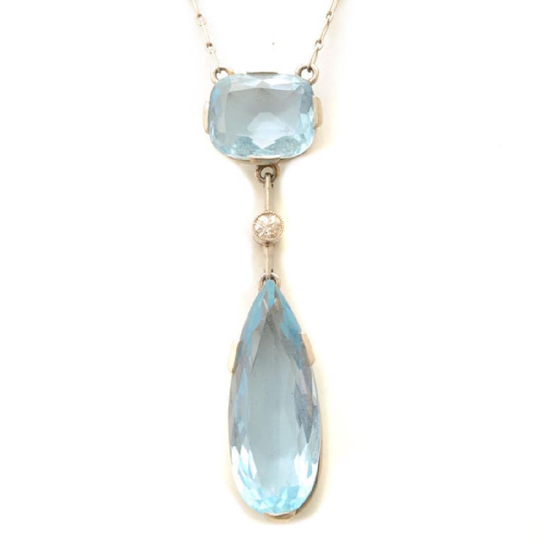 Aquamarine, Diamond, Platinum, Silver Necklace. (1 of 4)
