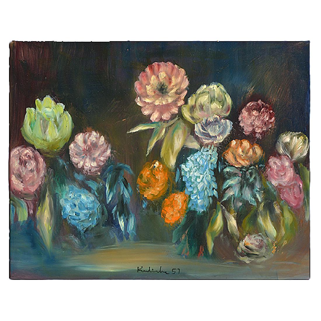 Robert Kulicke "Floral Still Life" oil on masonite (1 of 5)