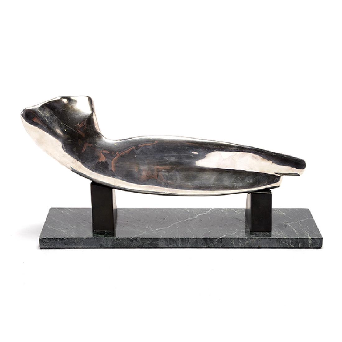 Alexander Archipenko "Torso in Space" bronze: ALEXANDER ARCHIPENKO (Russian Federation / American 1887-1964) "Torso in Space" Silvered bronze (posthumous casting). 9 1/2 x 19 x 5 1/8 inches (including base). Signed and dated on base. Purchased at