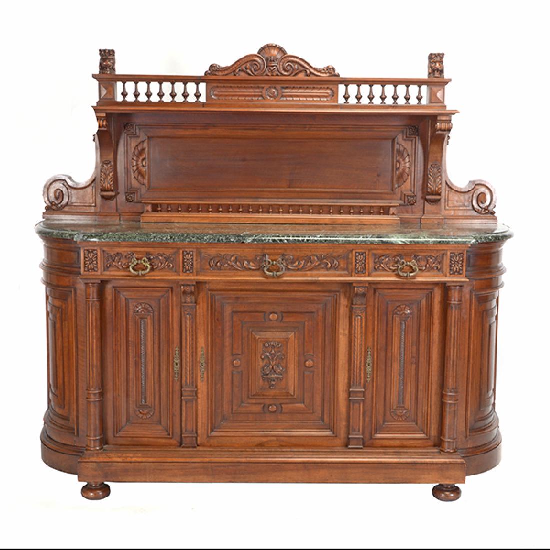 Louis XV Style Walnut Buffet with Green Marble Top (1 of 10)