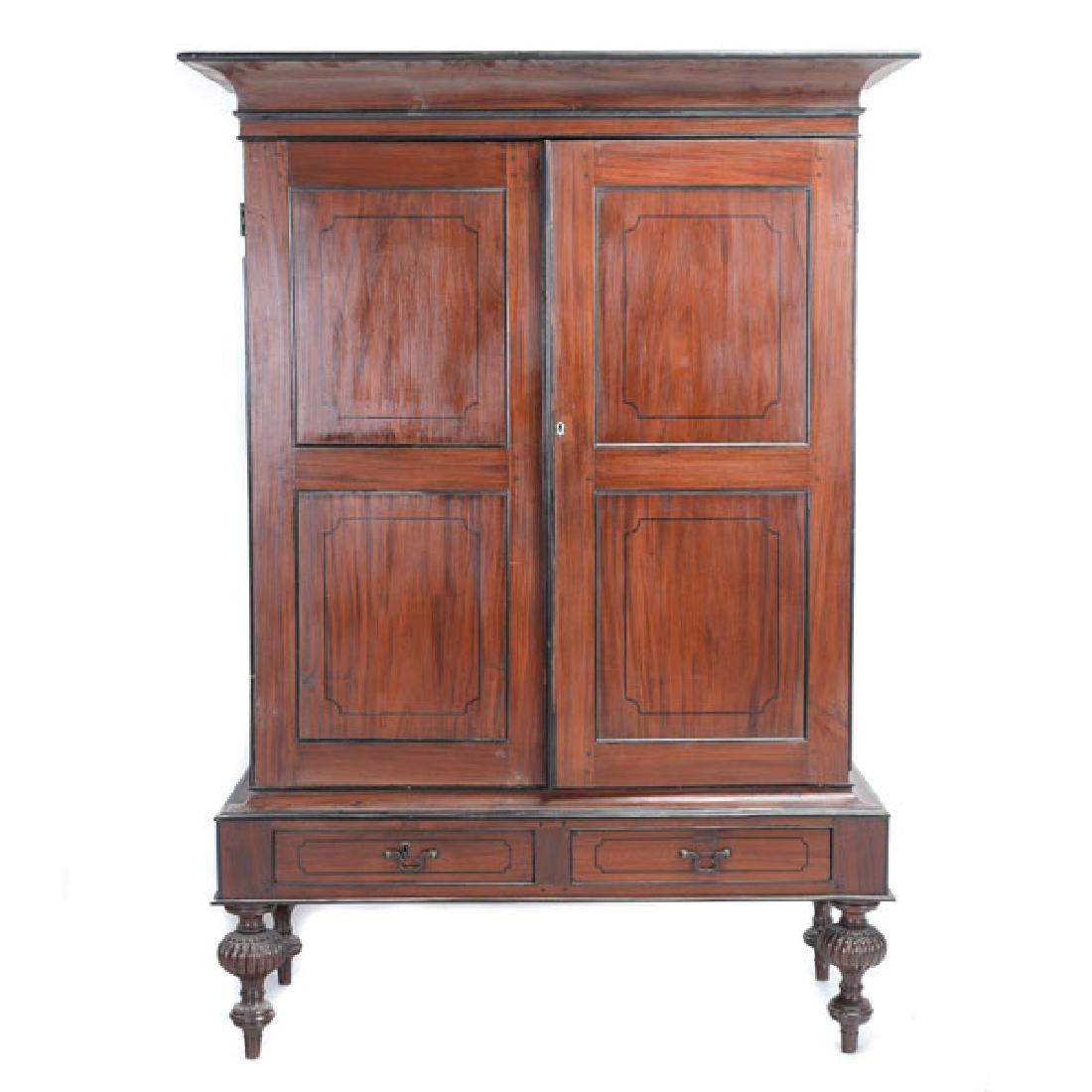 Anglo Indian Mahogany Linen Press: Anglo Indian Mahogany Linen Press with Ebonized Trim {Dimensions 71 x 51 1/2 x 21 inches}