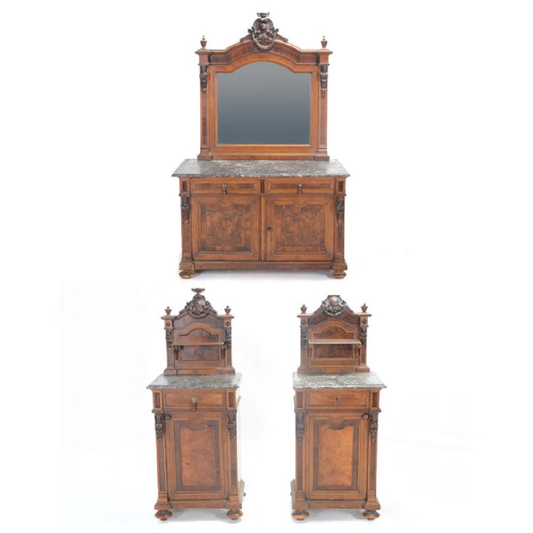 Pair of Rococo Revival Bedside Tables with Commode (1 of 9)