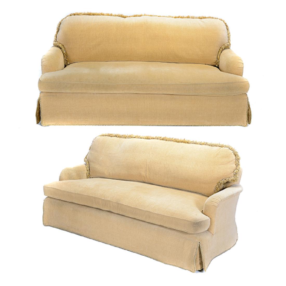 Pair of Gold Chenille Upholstered Marco Sofas (1 of 4)