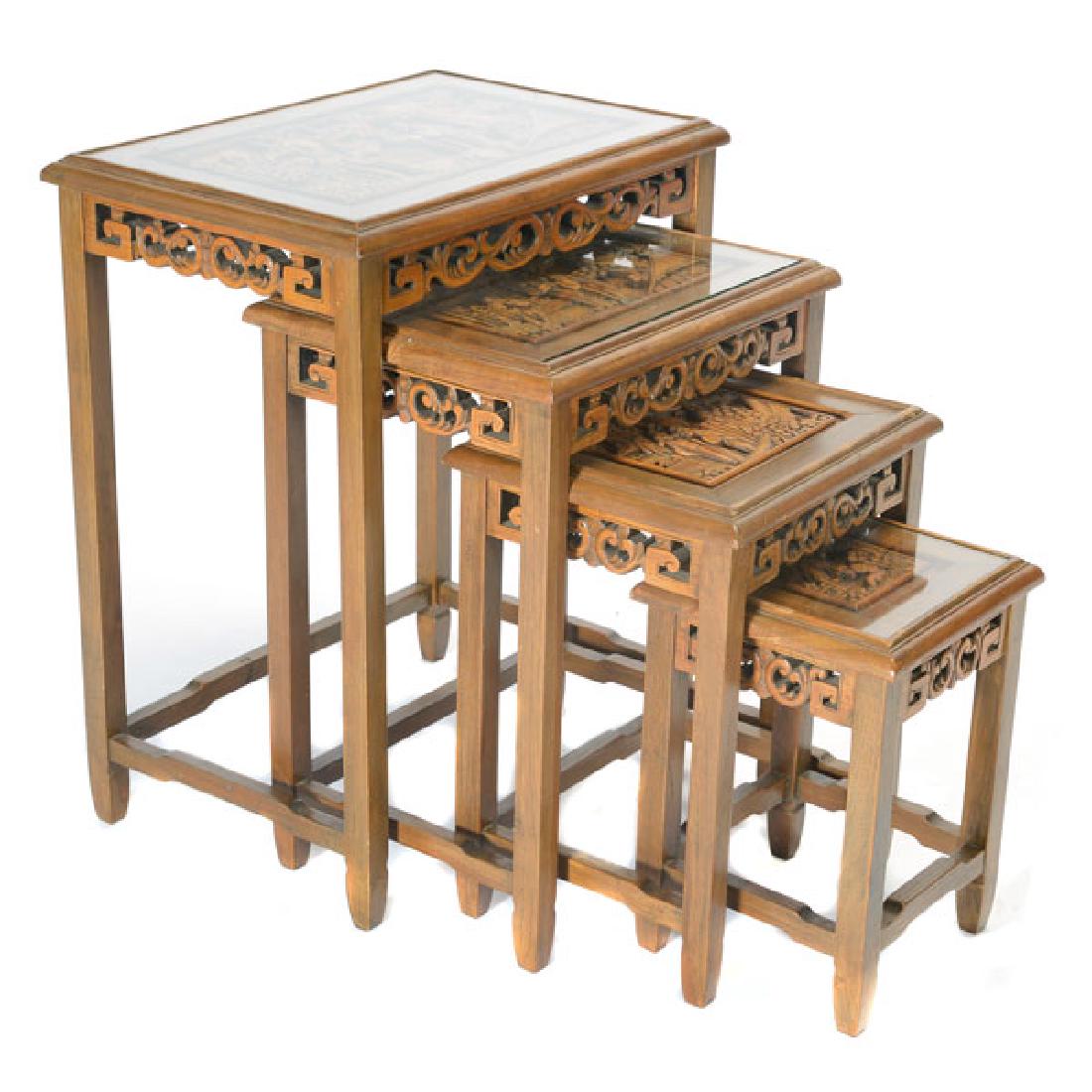 Set of Four Nesting Tables with Carved Figural (1 of 6)