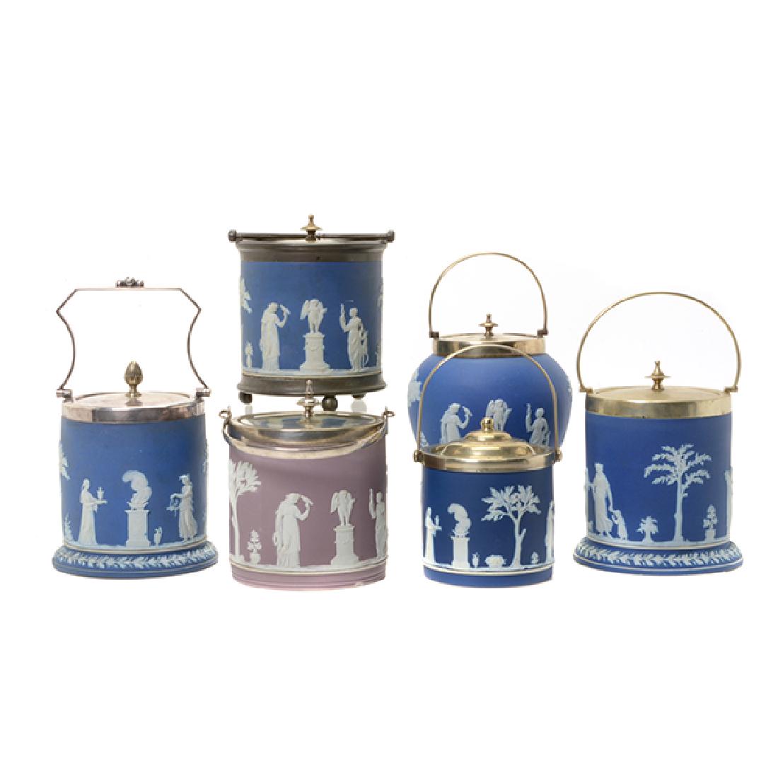 Six Wedgwood Jasperware Biscuit Jars(Five Blue and One (1 of 8)