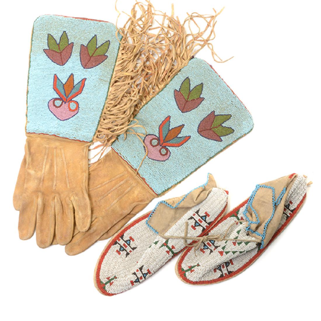 Pair of Northern Plains Beaded Gloves and Moccasins (1 of 5)