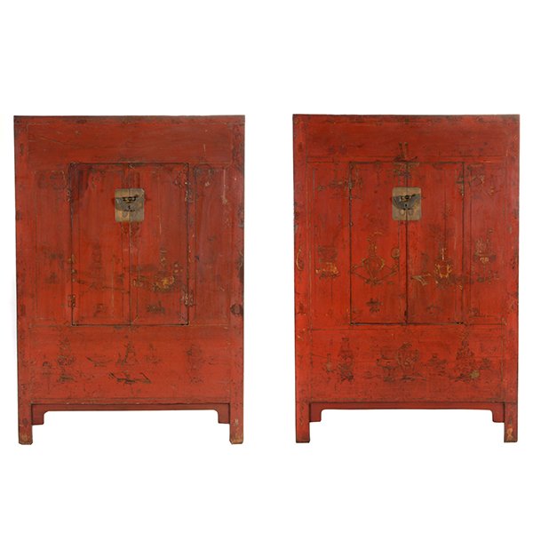 A Pair of Painted and Red Lacquer Cabinets (1 of 9)