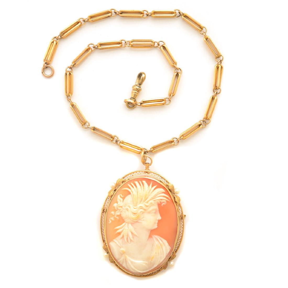 Shell Cameo, Seed Pearl, 14k Yellow Gold, Gold-Filled (1 of 6)