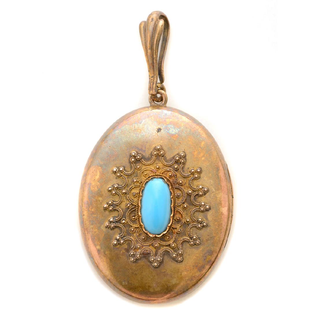 Victorian Turquoise, 14k Yellow Gold Locket Pendant. (1 of 5)